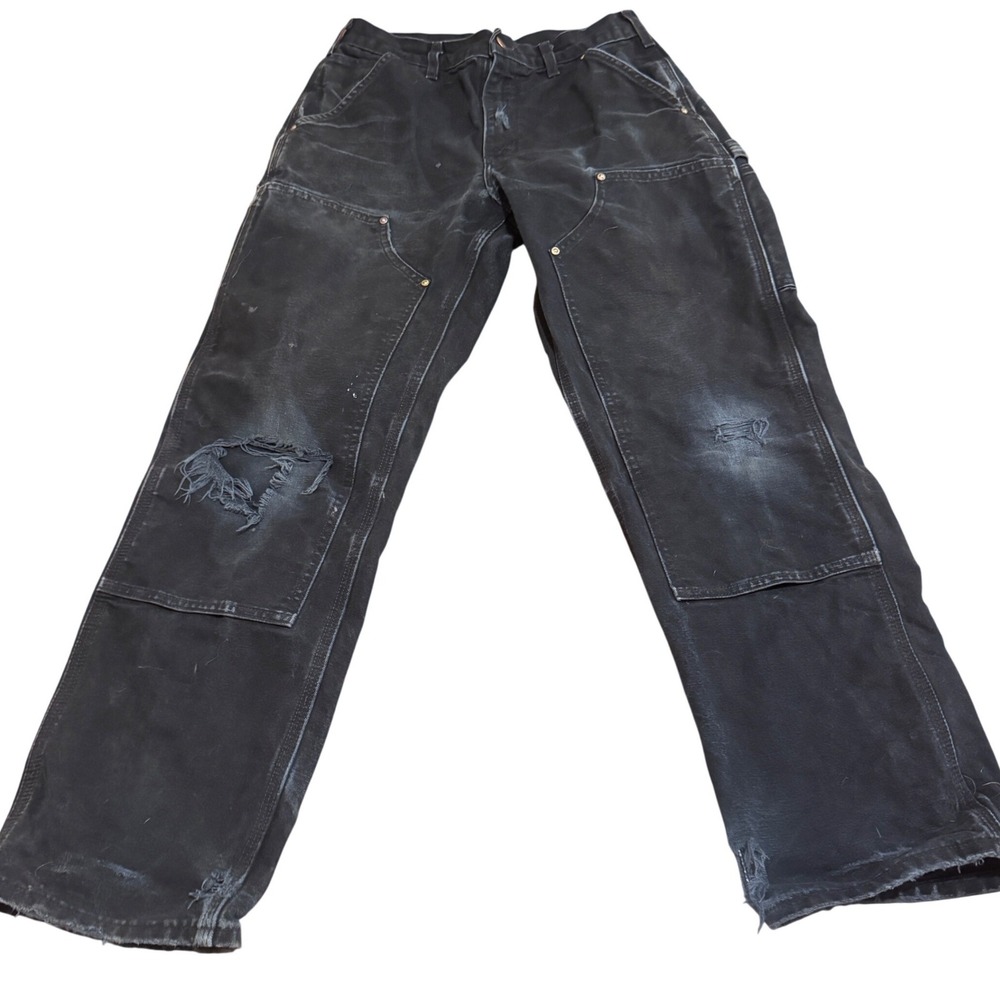 Vintage Carhartt B01 BLK Double Knee Pants Black Thrashed Made in USA 30x30